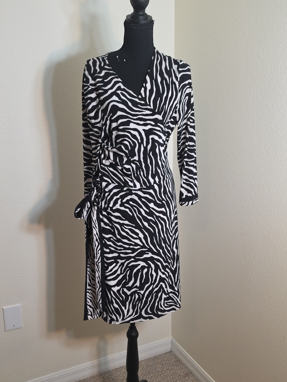Kasper Black & White Zebra Print Wrap Dress